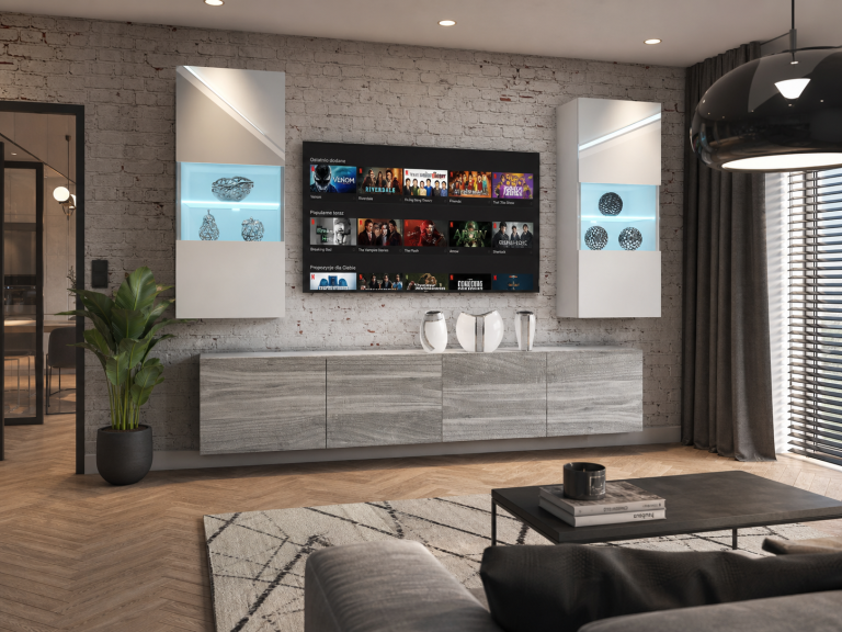 Meuble mural 200 cm Belini blanc brillant / gris anthracite Glamour Wood Imperium 7 Fabricant IMP 7/5/W/WGW1/0/0