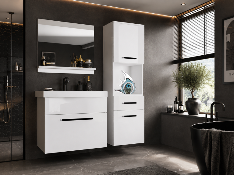 Meuble de salle de bain Belini blanc brillant + lavabo + miroir Fabricant ROD P 3/0/W/W/0/ZW