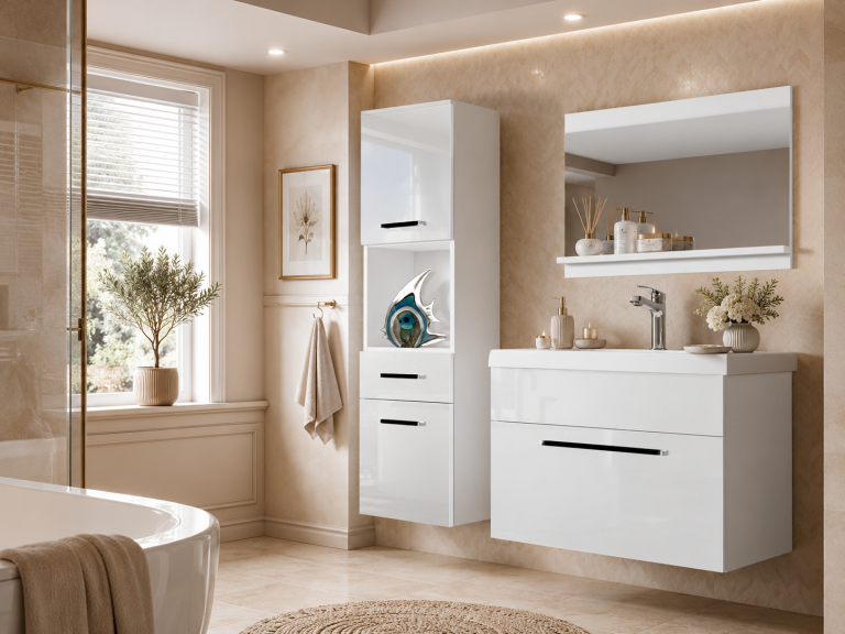 Meuble de salle de bain Belini blanc brillant + lavabo + miroir Fabricant ROD P 3/0/W/W/0/ZW