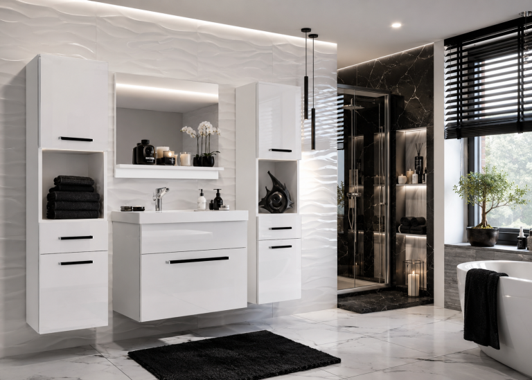 Meuble de salle de bain Belini blanc brillant + lavabo + miroir Fabricant ROD P 6/0/W/W/0/ZW