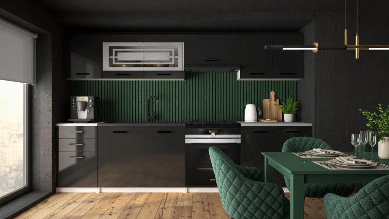 Meuble de cuisine 240 cm noir brillant avec plan de travail Fabricant INF MARIKA2/5/WT/S/0/B1