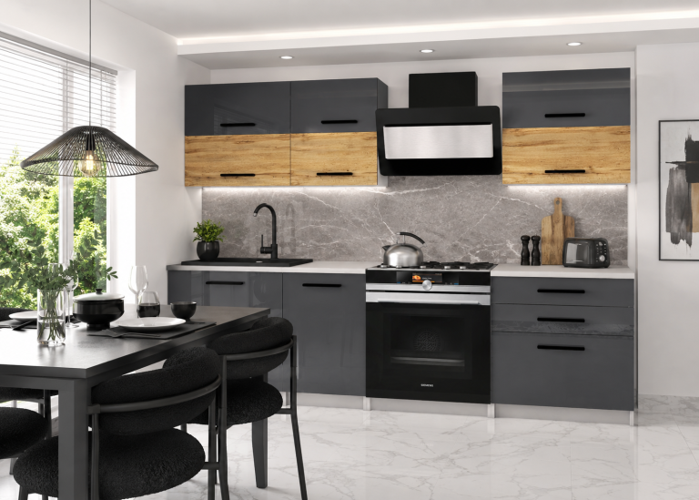 Meuble de cuisine 180 cm chêne gris brillant chêne wotan chêne sonoma avec plan de travail Fabricant INF PRIMERA2/2/WT/SDWS/0/B1