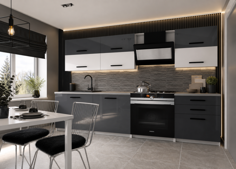 Meubles de cuisine 180 cm gris brillant blanc mat avec plan de travail Fabricant INF PRIMERA2/2/WT/SWTS/0/B1