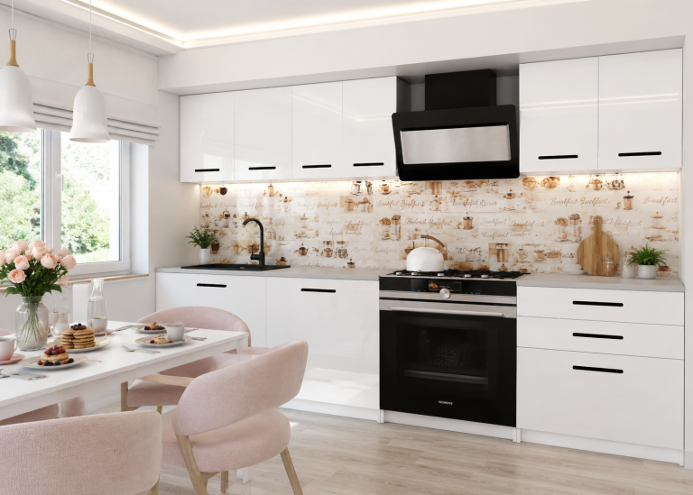 Meubles de cuisine 180 cm blanc brillant avec plan de travail Fabricant INF SONIK2/2/WT/W/0/B1