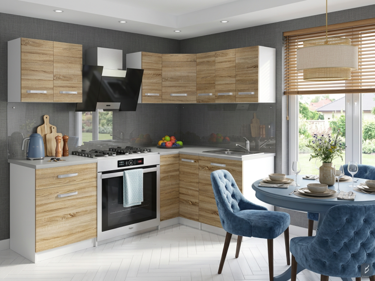 Meubles de cuisine 300 cm en chêne Wotan et chêne Sonoma avec plan de travail Fabricant TOR ARMIN3/2/WT/DS/0/U