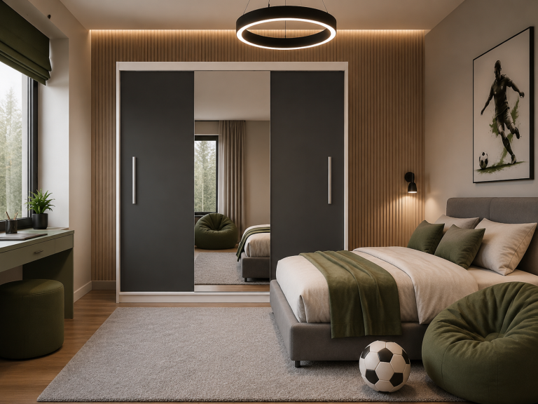 Armoire coulissante 200 cm PRIMO avec miroir noir ébène foncé – Producteur MES PRIMO SZP1/1/W/B/0/AL