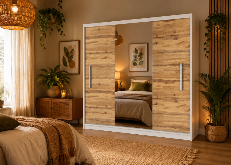 Armoire coulissante 200 cm PRIMO avec miroir chêne wotan / chêne sonoma – Producteur MES PRIMO SZP1/1/W/DW/0/AL