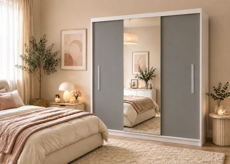 Armoire coulissante 200 cm PRIMO avec miroir gris anthracite graphite – Producteur MES PRIMO SZP1/1/W/SR/0/AL