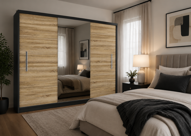 Armoire coulissante 232 cm avec miroir chêne sonoma – Producteur MES PRIMO SZP4/2/1B/2DS1L/0/AL