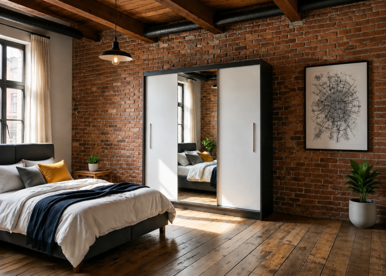 Armoire coulissante 200 cm PRIMO avec miroir blanc mat – Producteur MES PRIMO SZP1/1/B/W/0/AL