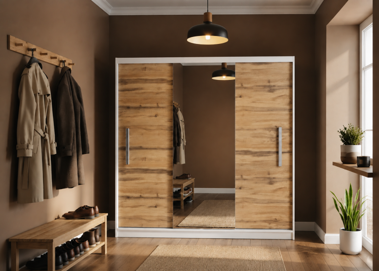 Armoire coulissante 200 cm PRIMO avec miroir chêne wotan / chêne sonoma – Producteur MES PRIMO SZP1/1/W/DW/0/AL