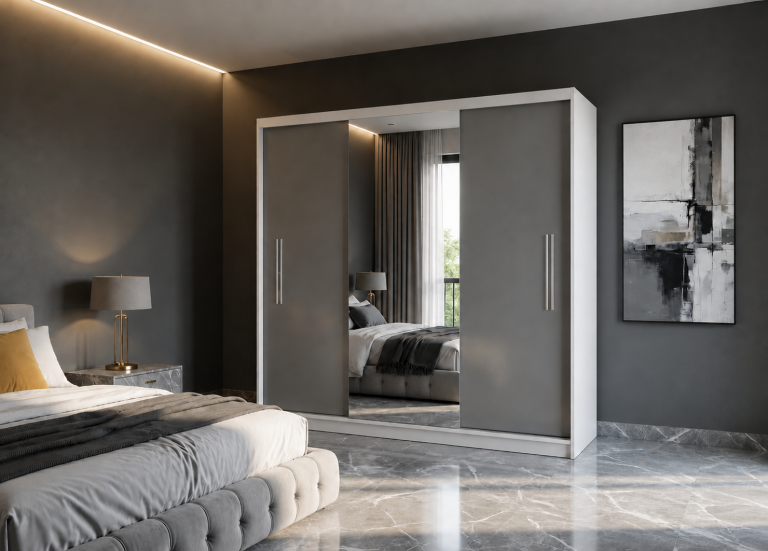 Armoire coulissante 200 cm PRIMO avec miroir gris anthracite graphite – Producteur MES PRIMO SZP1/1/W/SR/0/AL
