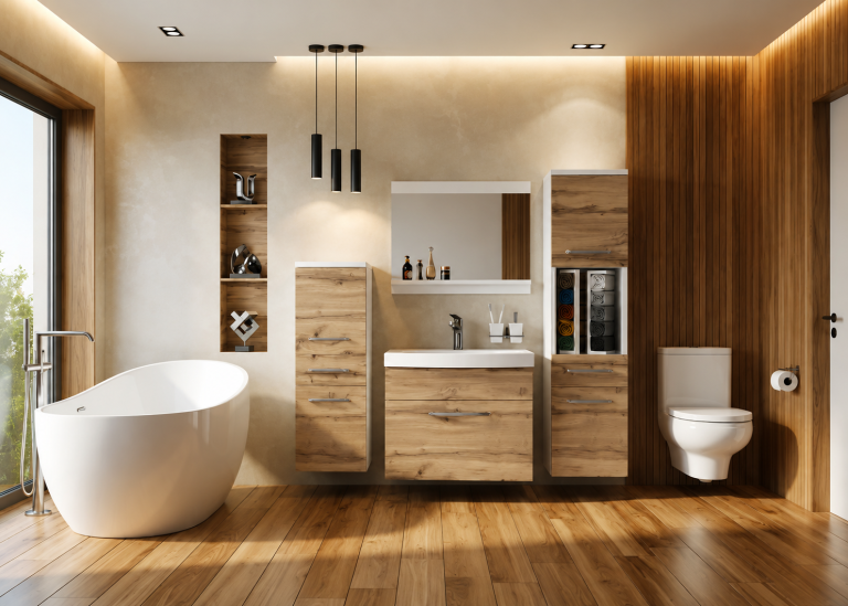 Meuble de salle de bain avec vasque et miroir chêne wotan – Producteur ROD PRIMO M 5/0/W/DW/0/ZINC