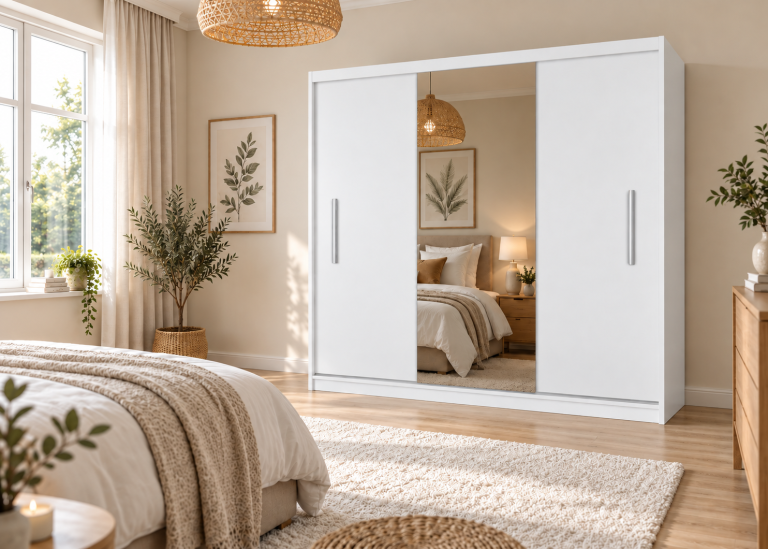 Armoire coulissante 200 cm PRIMO avec miroir blanc mat – Producteur MES PRIMO SZP1/1/W/W/0/AL