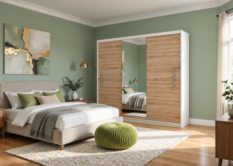 Armoire coulissante 232 cm avec miroir chêne wotan / chêne sonoma – Producteur MES PRIMO SZP4/2/1W/2DS1L/0/AL