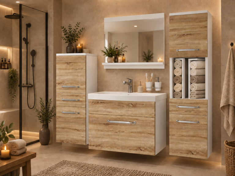 Meuble de salle de bain avec vasque et miroir chêne sonoma – Producteur ROD PRIMO M 5/0/W/DS/0/ZINC