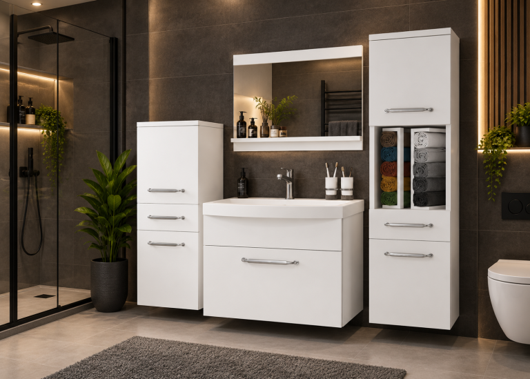 Meuble de salle de bain avec vasque et miroir blanc mat – Producteur ROD PRIMO M 5/0/W/W/0/ZINC