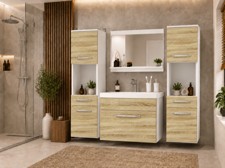 Meuble de salle de bain avec vasque et miroir chêne sonoma – Producteur ROD PRIMO M 6/0/W/DS/0/ZINC