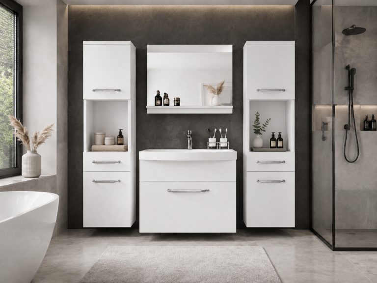 Meuble de salle de bain avec vasque et miroir blanc mat – Producteur ROD PRIMO M 6/0/W/W/0/ZINC
