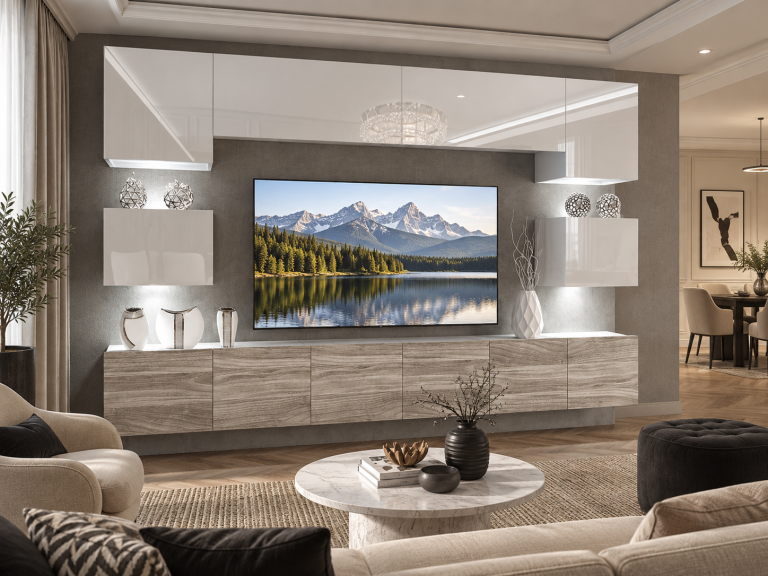 Meuble mural 300 cm Belini blanc brillant / gris anthracite Glamour Wood Imperium 3 Fabricant IMP 3/5/W/WGW1/0/0