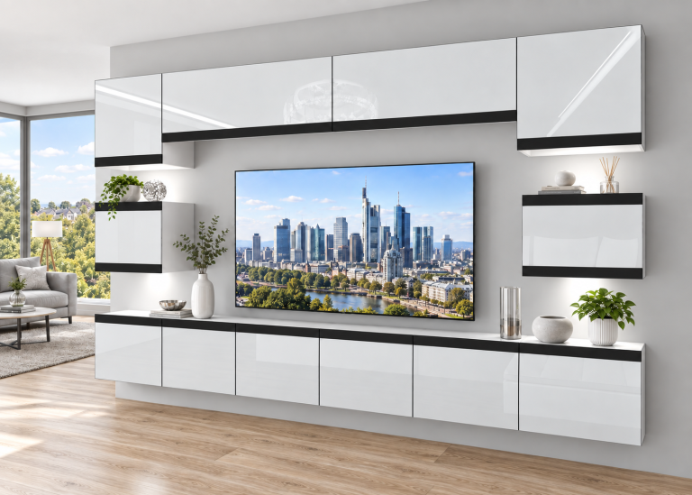 Composition murale Prestige 300 cm TV/RTV blanche brillante Fabricant IMP P Tarantino 3/5/W/W/0/0/CM