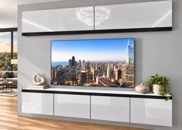 Composition murale Prestige 200 cm TV/RTV blanche brillante Fabricant IMP P Brando 6/5/W/W/0/0/CM