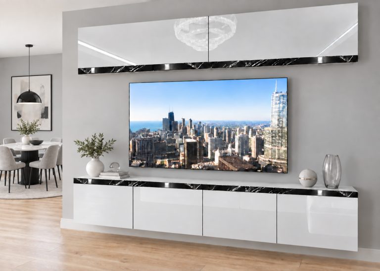Composition murale Prestige 200 cm TV/RTV blanche brillante Fabricant IMP P Brando 6/5/W/W/0/0/CS