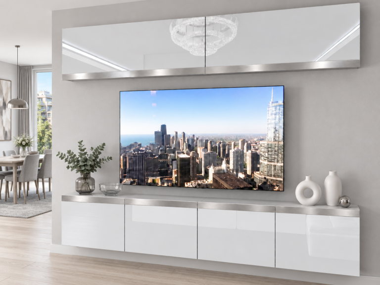 Composition murale Prestige 200 cm TV/RTV blanche brillante Fabricant IMP P Brando 6/5/W/W/0/0/SL
