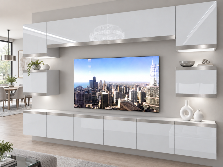 Composition murale Prestige 300 cm TV/RTV blanche brillante Fabricant IMP P Tarantino 3/5/W/W/0/0/SL