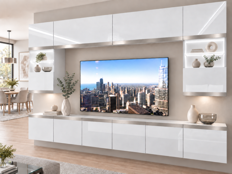 Composition murale Prestige 300 cm TV/RTV blanche brillante Fabricant IMP P2 Nolan 1/5/W/W/0/0/SL