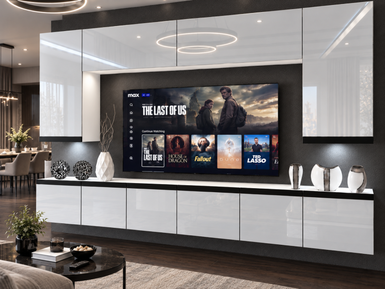 Composition murale Prestige 300 cm TV/RTV blanche brillante Fabricant IMP P Monroe 2/5/W/W/0/0/CM