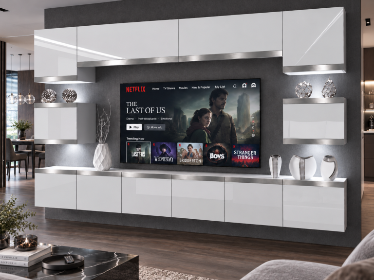 Composition murale Prestige 300 cm TV/RTV blanche brillante Fabricant IMP P Tarantino 3/5/W/W/0/0/SL