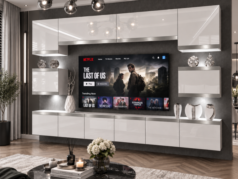 Composition murale Prestige 300 cm TV/RTV blanche brillante Fabricant IMP P Tarantino 3/5/W/W/0/0/SL