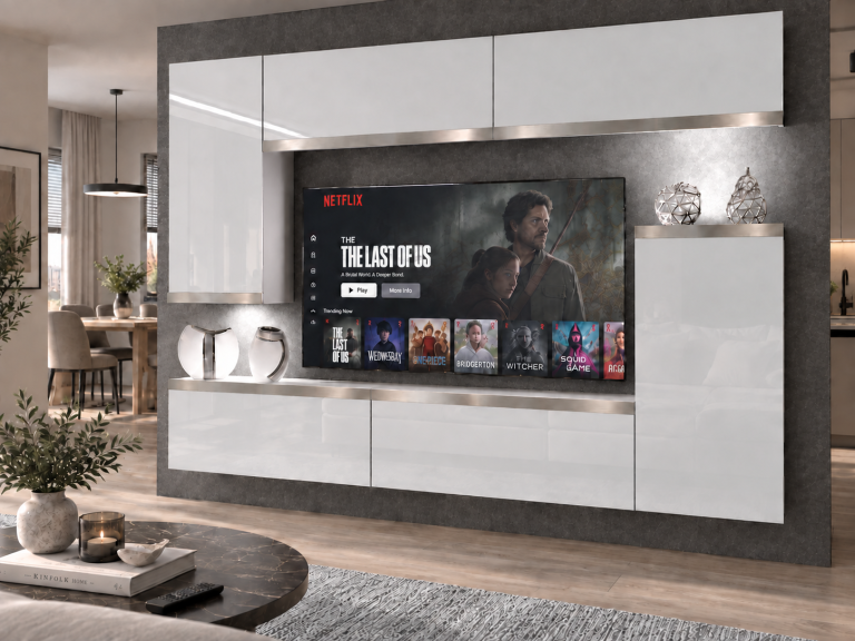 Composition murale Prestige 250 cm TV/RTV blanche brillante Fabricant IMP P Woody 8/5/W/W/0/0/SL