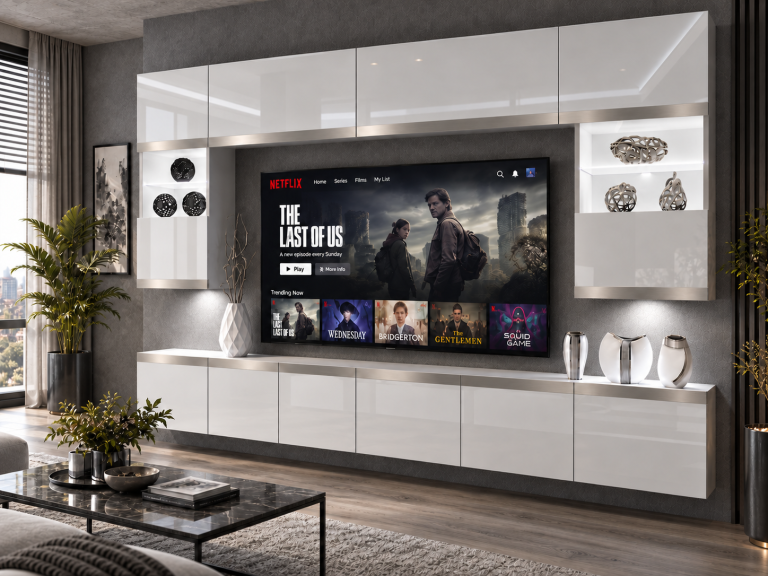 Composition murale Prestige 300 cm TV/RTV blanche brillante Fabricant IMP P2 Nolan 1/5/W/W/0/0/SL