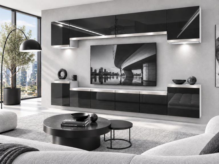 Composition murale Prestige 300 cm TV/RTV noire brillante Fabricant IMP P Hepburn 4/5/W/B/0/0/SL