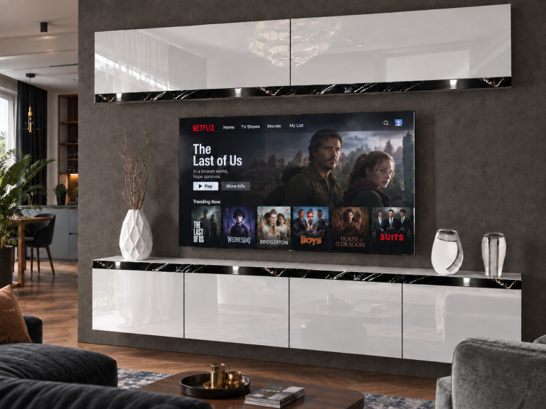 Composition murale Prestige 200 cm TV/RTV blanche brillante Fabricant IMP P Brando 6/5/W/W/0/0/CS