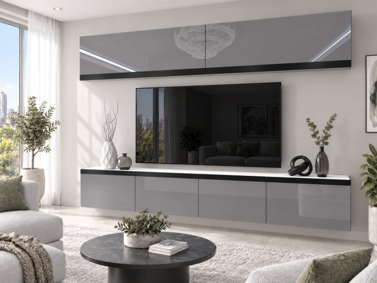 Composition murale Prestige 200 cm TV/RTV grise brillante Fabricant IMP P Brando 6/5/W/S/0/0/CM