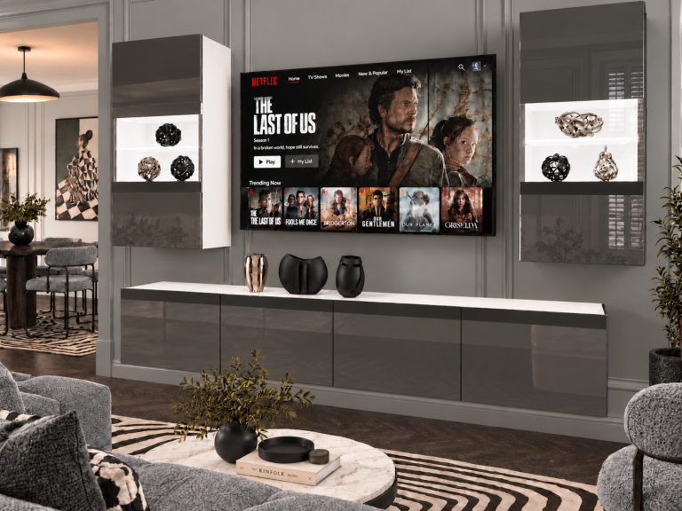 Composition murale Prestige 200 cm TV/RTV grise brillante Fabricant IMP P Keanu 7/5/W/S/0/0/CM