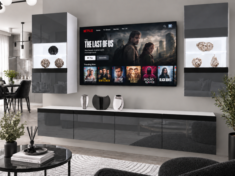 Composition murale Prestige 200 cm TV/RTV grise brillante Fabricant IMP P Keanu 7/5/W/S/0/0/CM