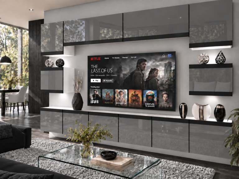 Composition murale Prestige 300 cm TV/RTV grise brillante Fabricant IMP P Tarantino 3/5/W/S/0/0/CM