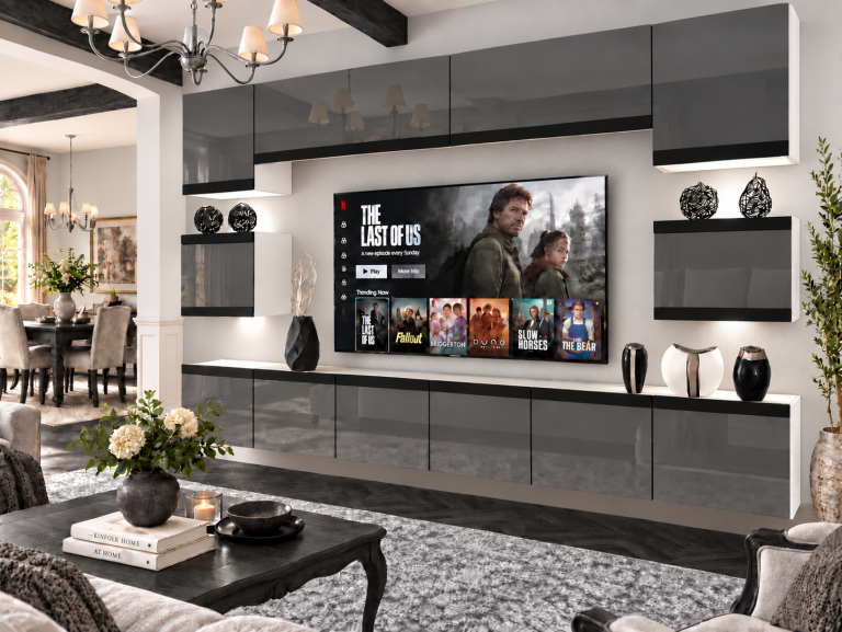 Composition murale Prestige 300 cm TV/RTV grise brillante Fabricant IMP P Tarantino 3/5/W/S/0/0/CM