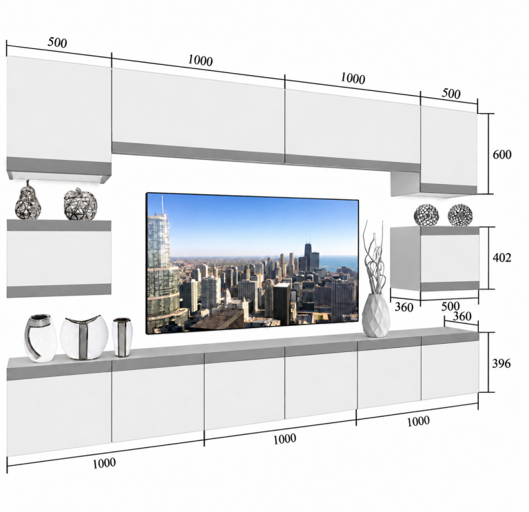 Composition murale Prestige 300 cm TV/RTV grise brillante Fabricant IMP P Tarantino 3/5/W/S/0/0/CM