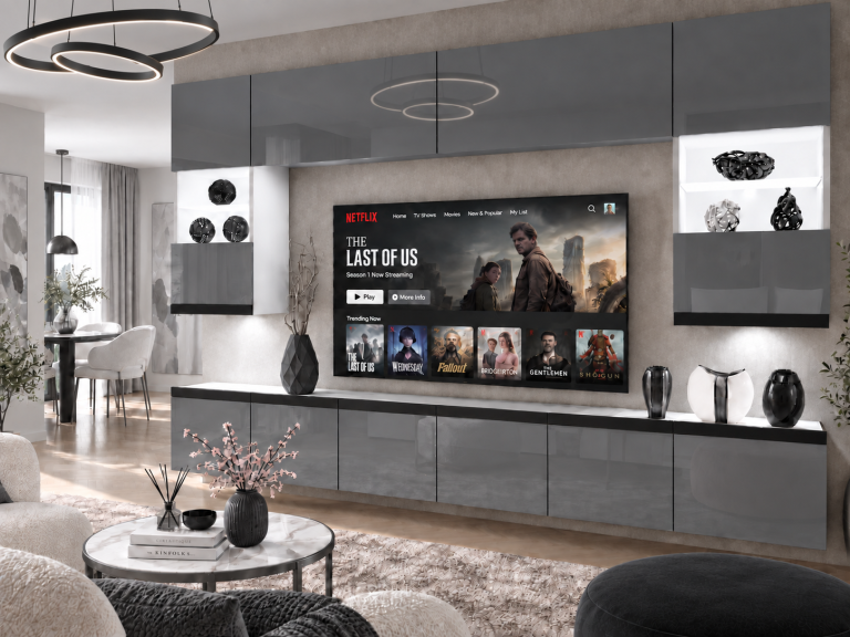 Composition murale Prestige 300 cm TV/RTV grise brillante Fabricant IMP P1 Nolan 1/5/W/S/0/0/CM