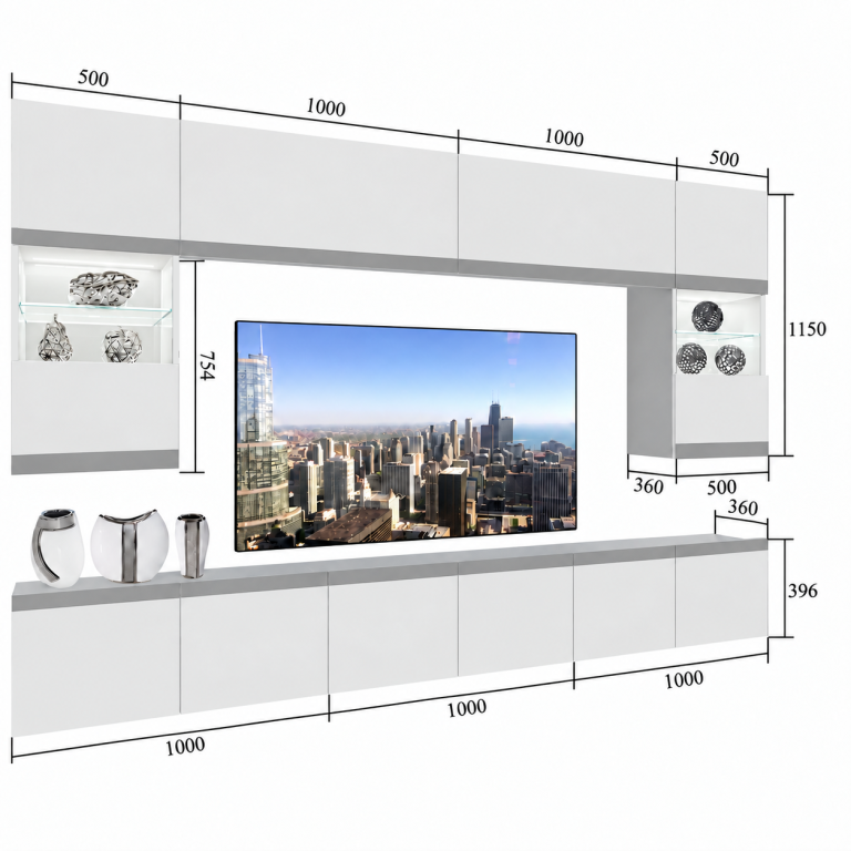 Meblościanka Prestige 300 cm TV/RTV szara połysk Producent IMP P2 Nolan 1/5/W/S/0/0/CM