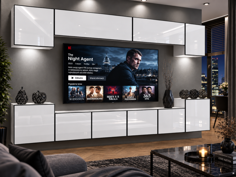 Composition murale Linea 300 cm TV/RTV blanche brillante Fabricant IMP L Hepburn 4/5/W/W/0/0