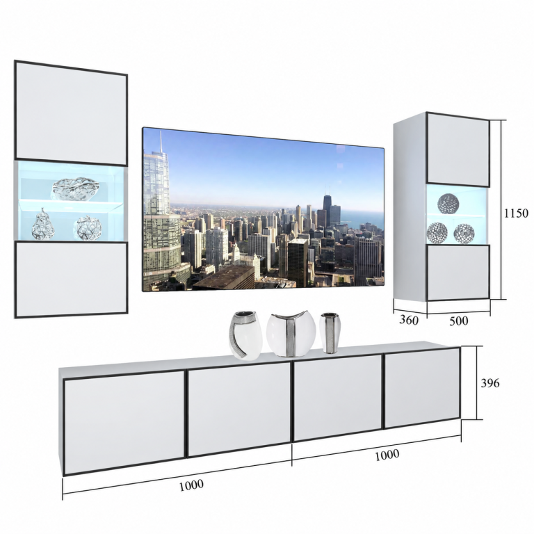 Composition murale Linea 200 cm TV/RTV blanche brillante Fabricant IMP L Keanu 7/5/W/W/0/0