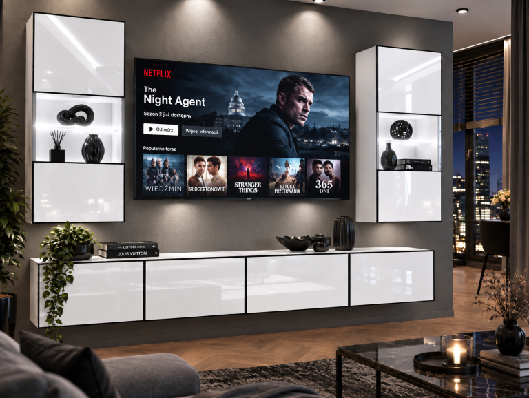 Composition murale Linea 200 cm TV/RTV blanche brillante Fabricant IMP L Keanu 7/5/W/W/0/0