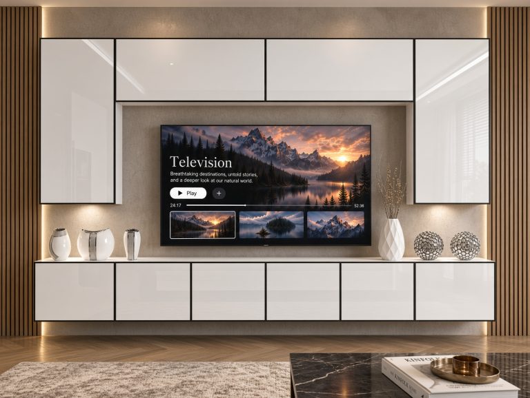 Composition murale Linea 300 cm TV/RTV blanche brillante Fabricant IMP L Monroe 2/5/W/W/0/0