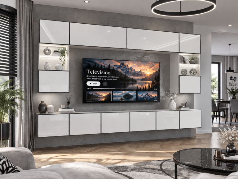 Composition murale Linea 300 cm TV/RTV blanche brillante Fabricant IMP L Nolan 1/5/W/W/0/0